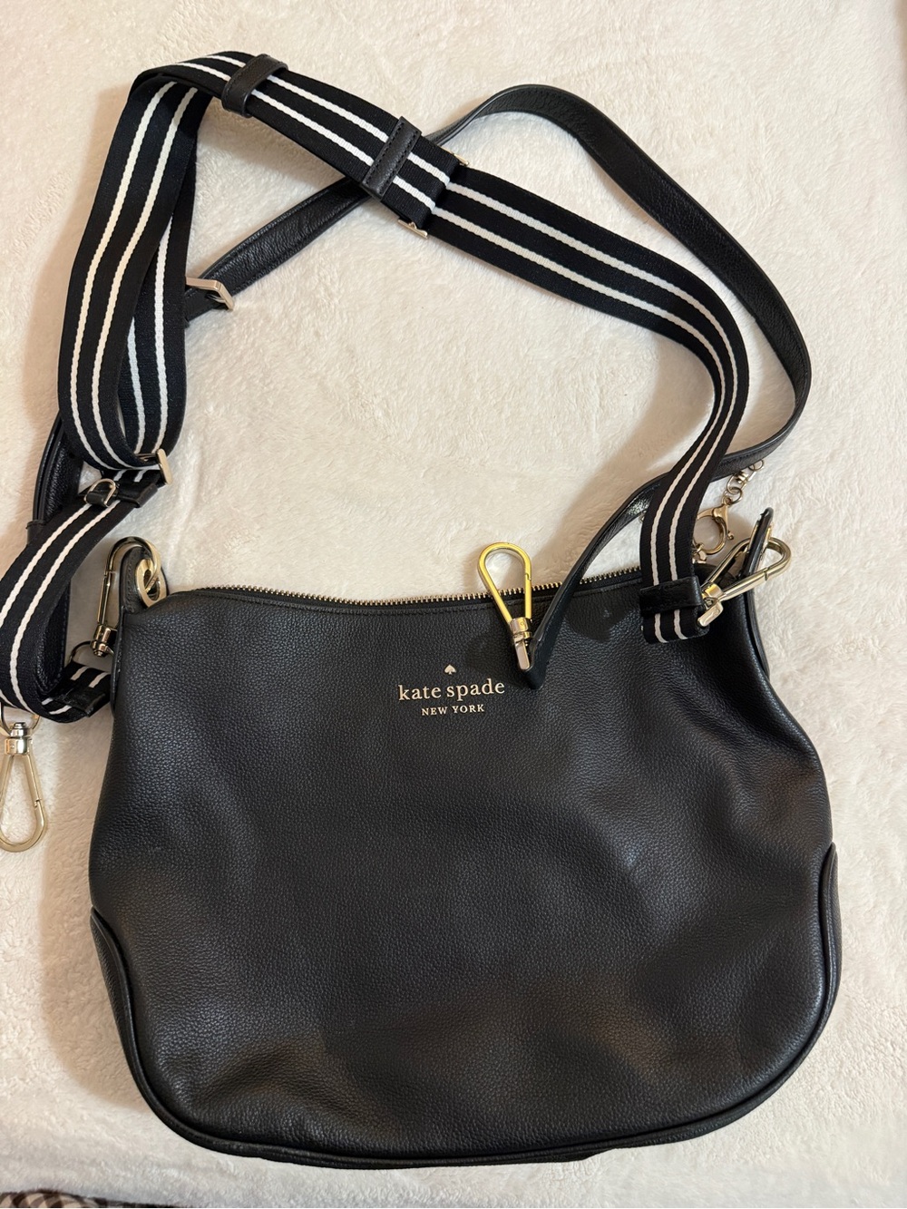 Kate Spade New York Black Pebbled Leather Crossbody Bag - two straps